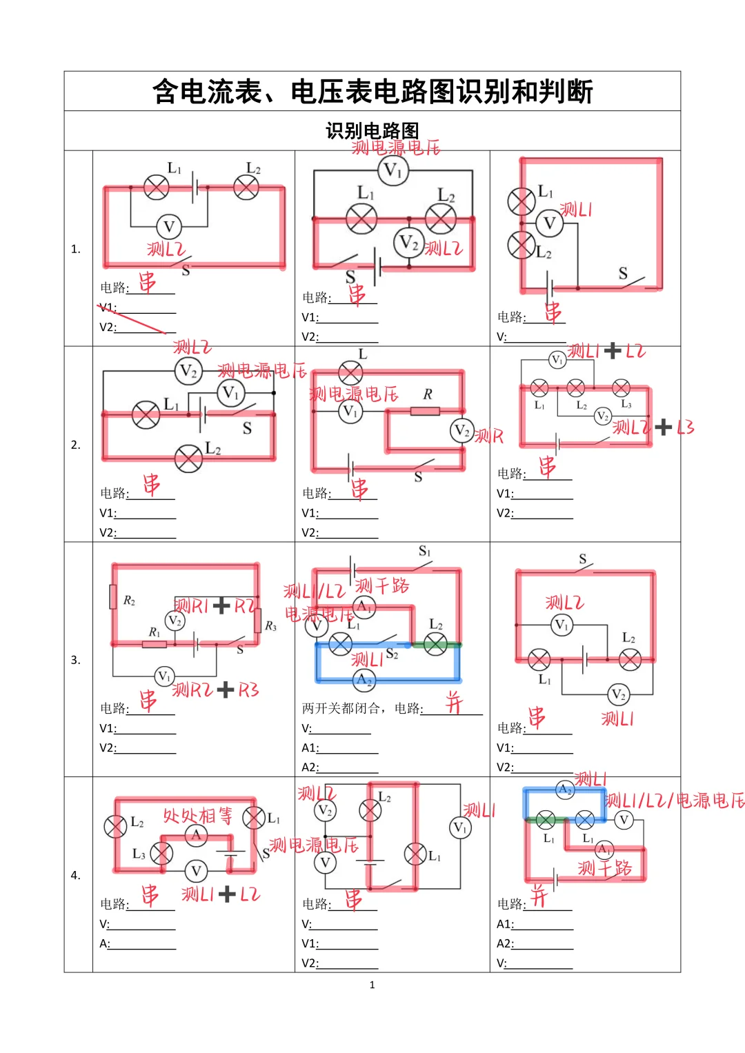 下午更新！含电流表电压表的电路识别和判断
