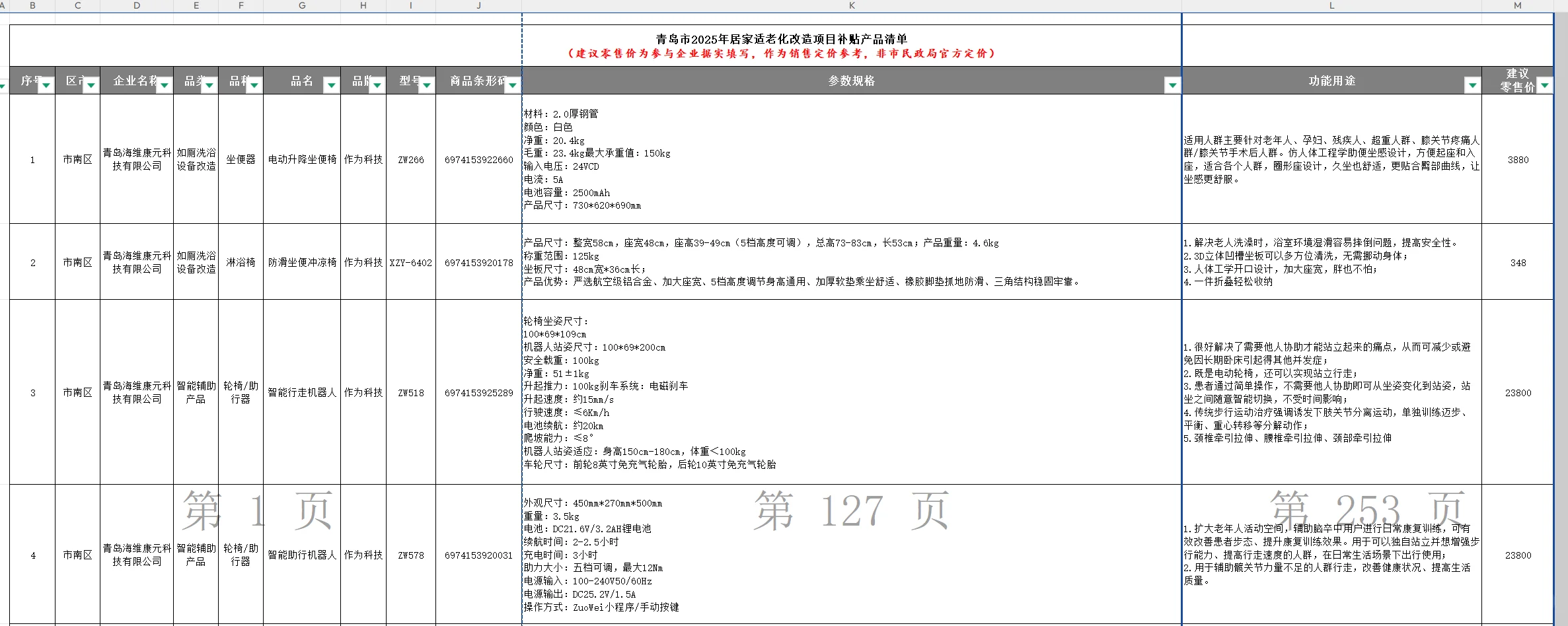 青岛适老化改造国补门店和产品清单-附价格