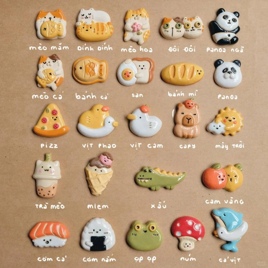 石塑粘土｜可爱小动物｜手绘胸针｜冰箱贴