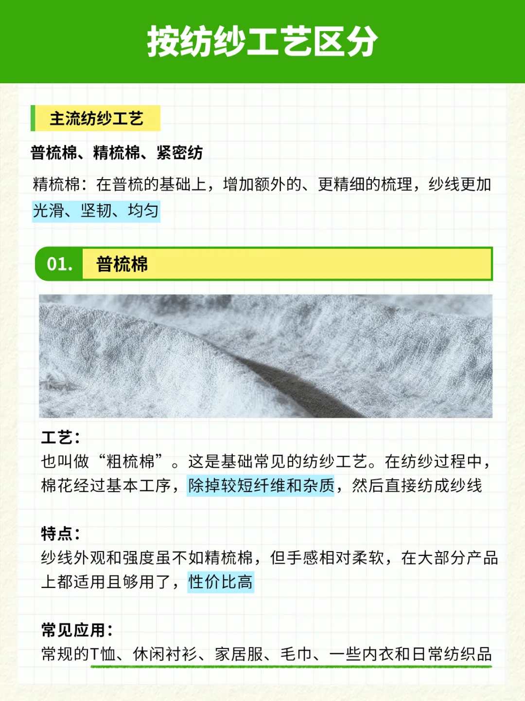 每天认识一种面料—普梳棉、精梳棉、竹节棉