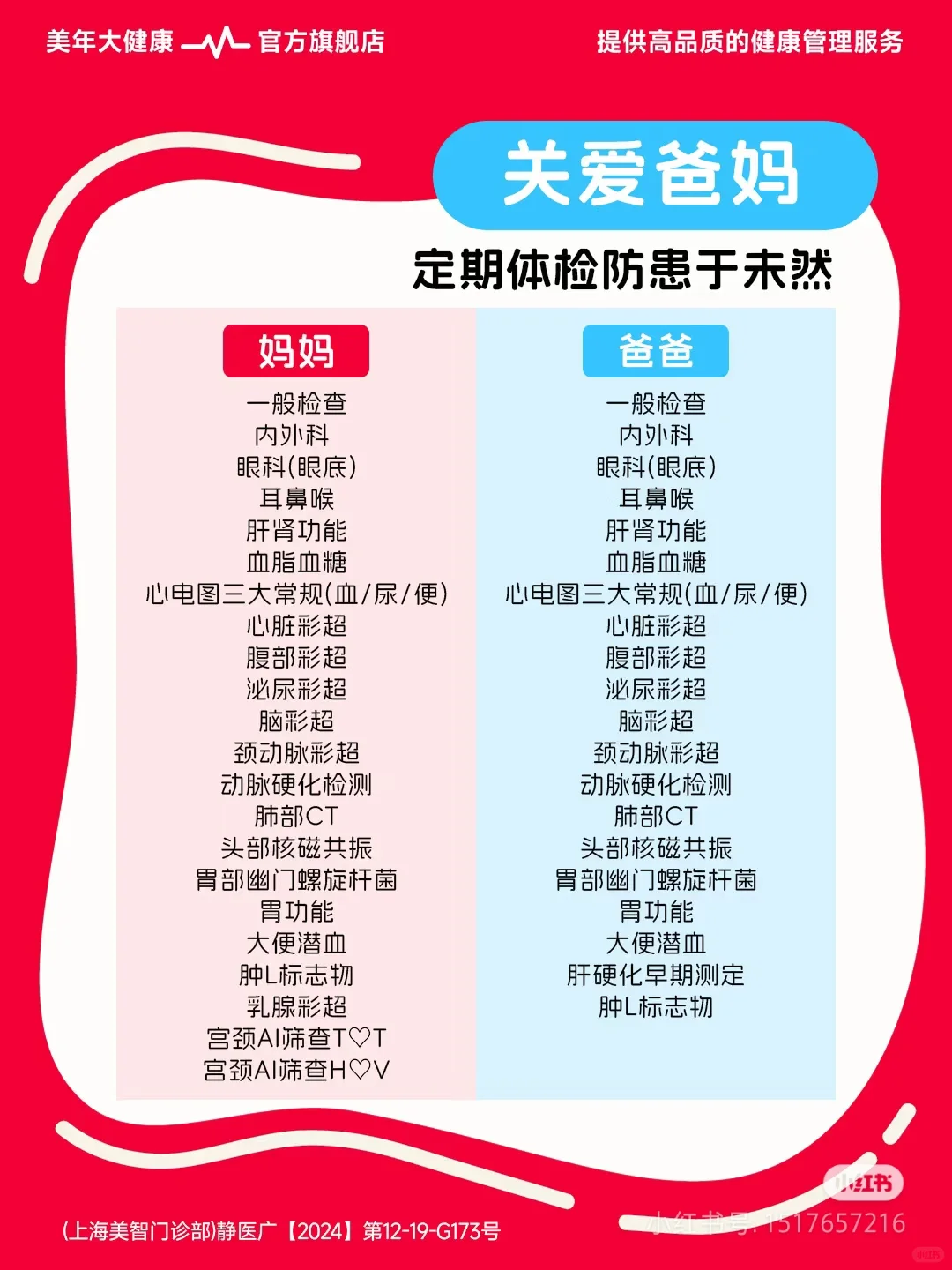 父母体检常规做哪些项目