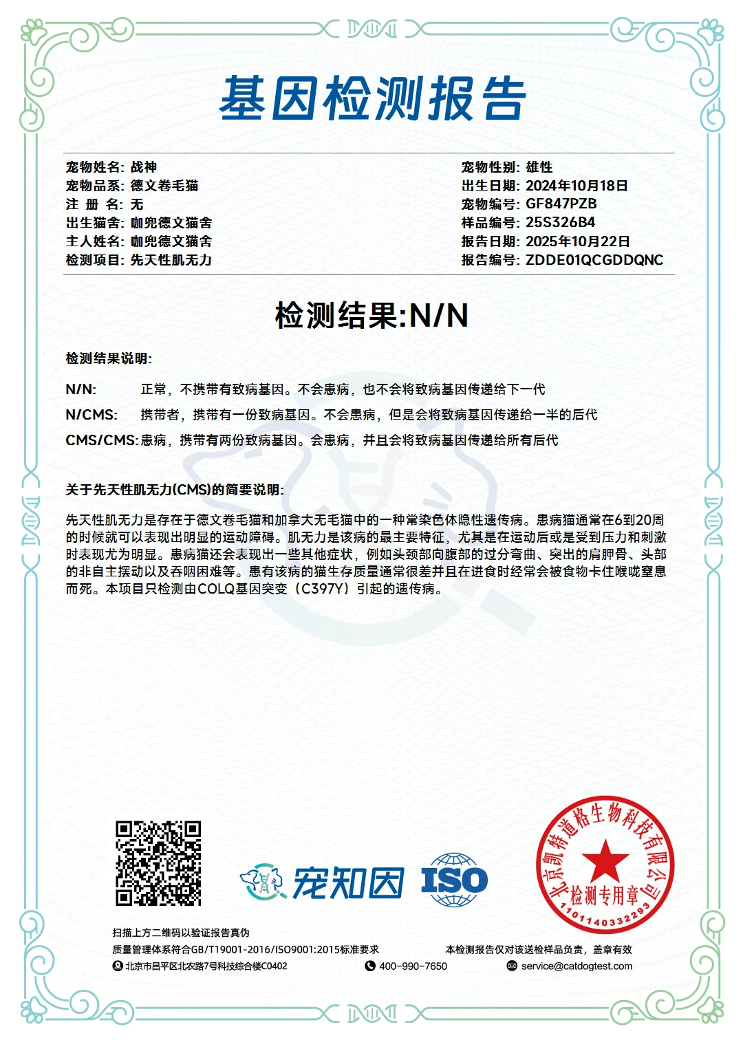 ❤️P血种公——战神? 宠知音基因检测报告