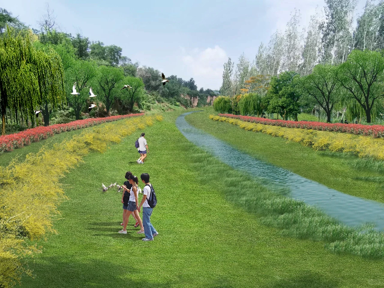 PS 一组河道生态效果图 快速出图丨接单