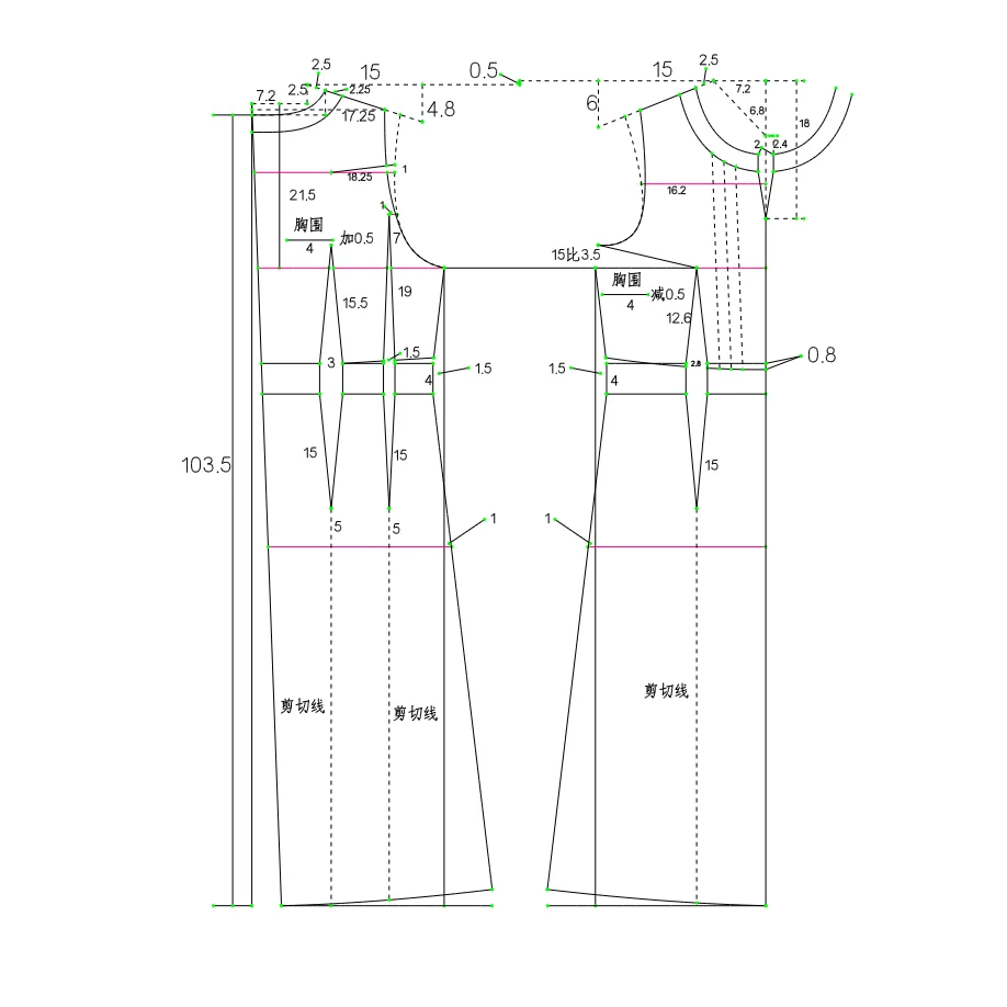 雪纺显瘦显高气质收腰连衣裙制版剪切图