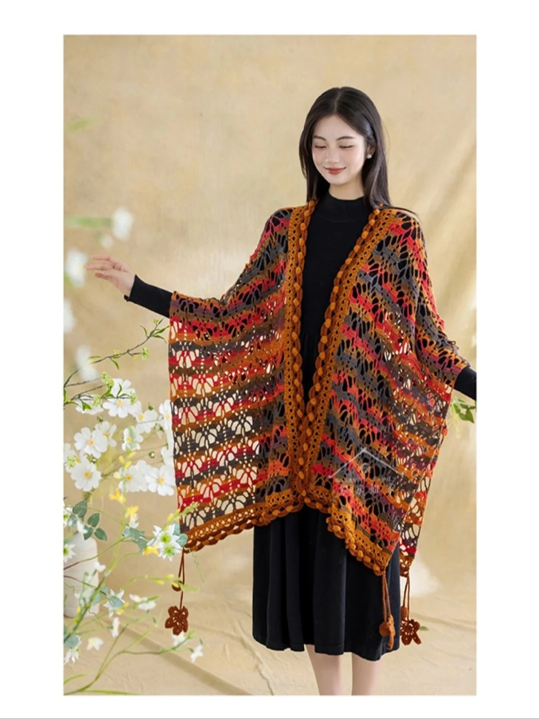 亲手钩织秋日氛围感?秋枫披肩图解分享