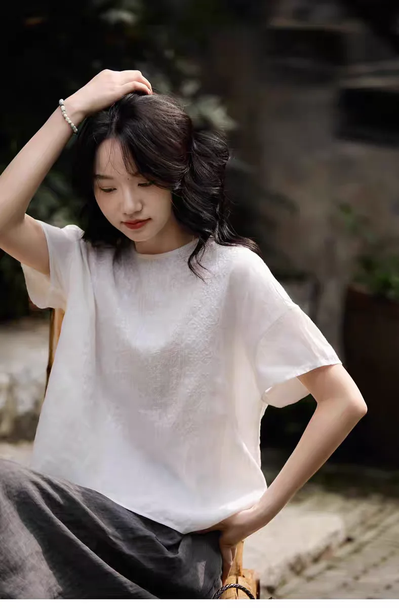 前短后长后系扣半袖上衣【附裁剪图】