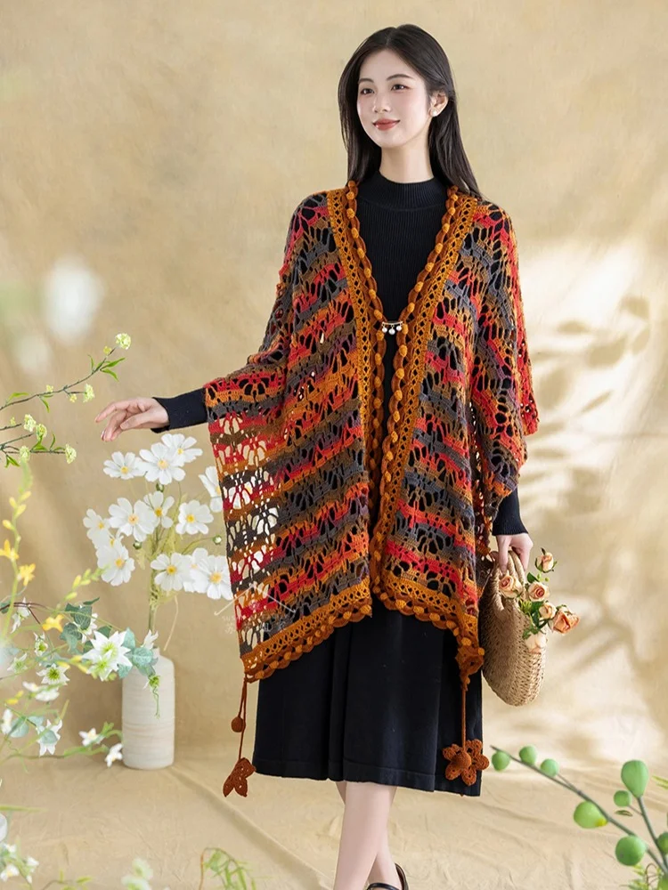 亲手钩织秋日氛围感?秋枫披肩图解分享