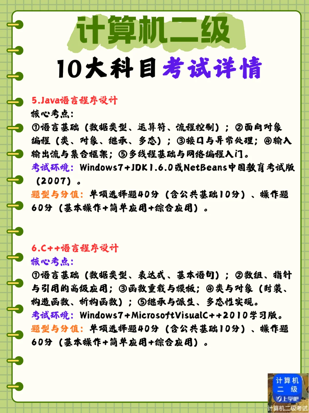 计算机二级10大科目考试详情?
