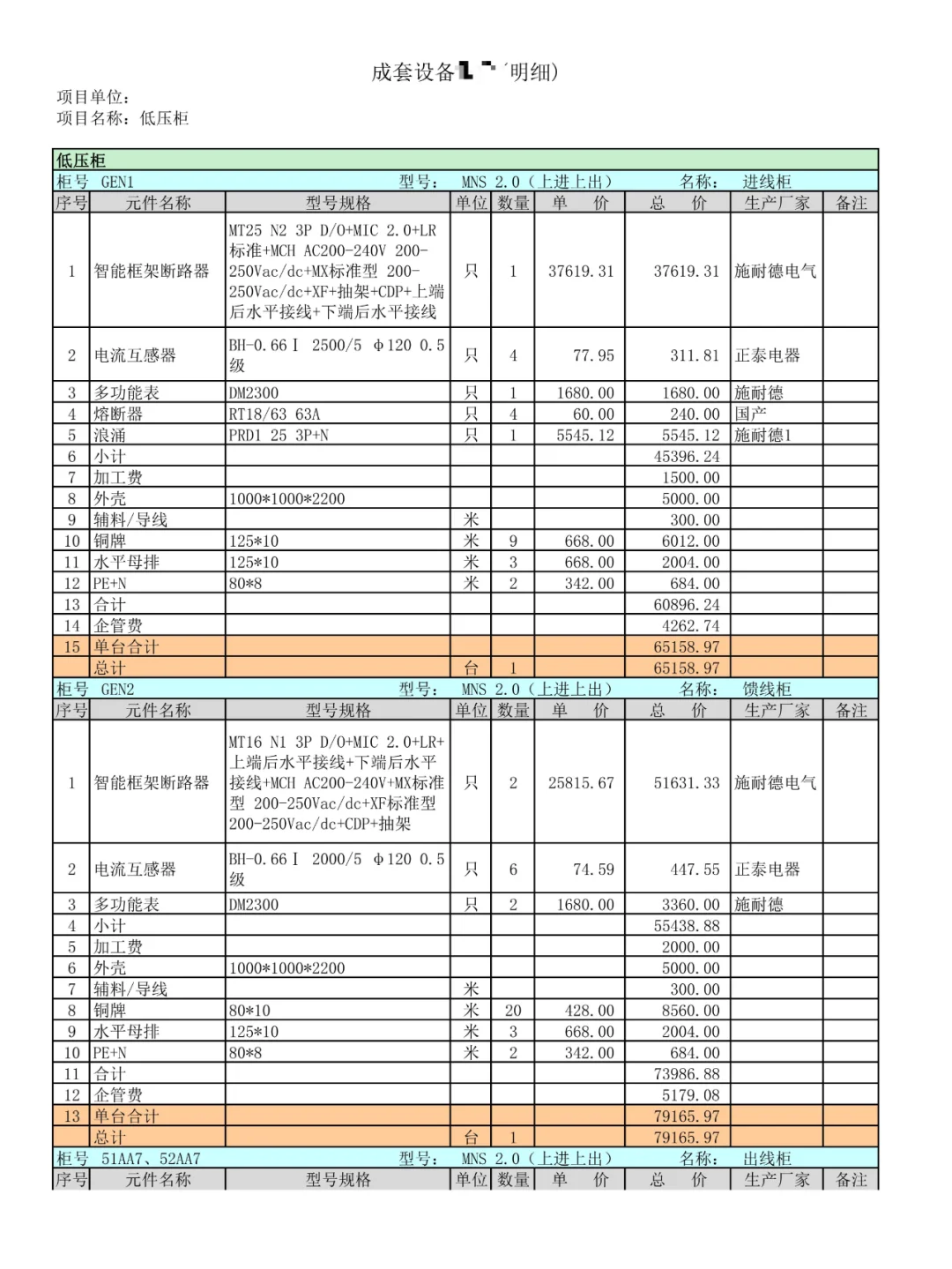 高低压成本分析