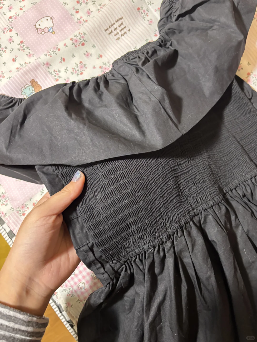 selfsolo圆领小飞袖修身小黑裙