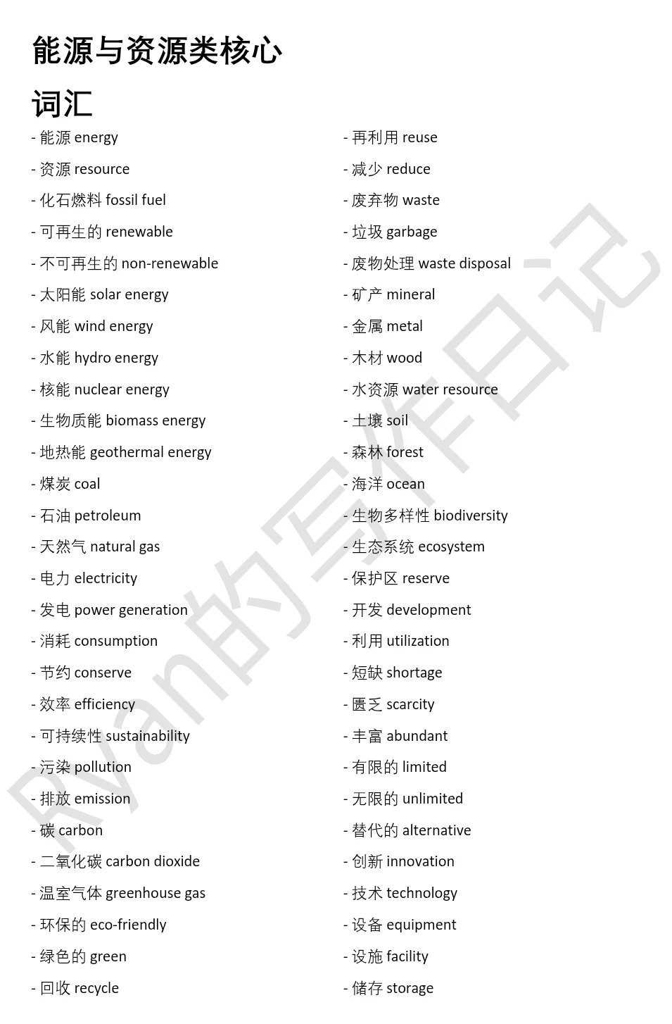 有意识的词汇积累真的很重要丨能源与资源类