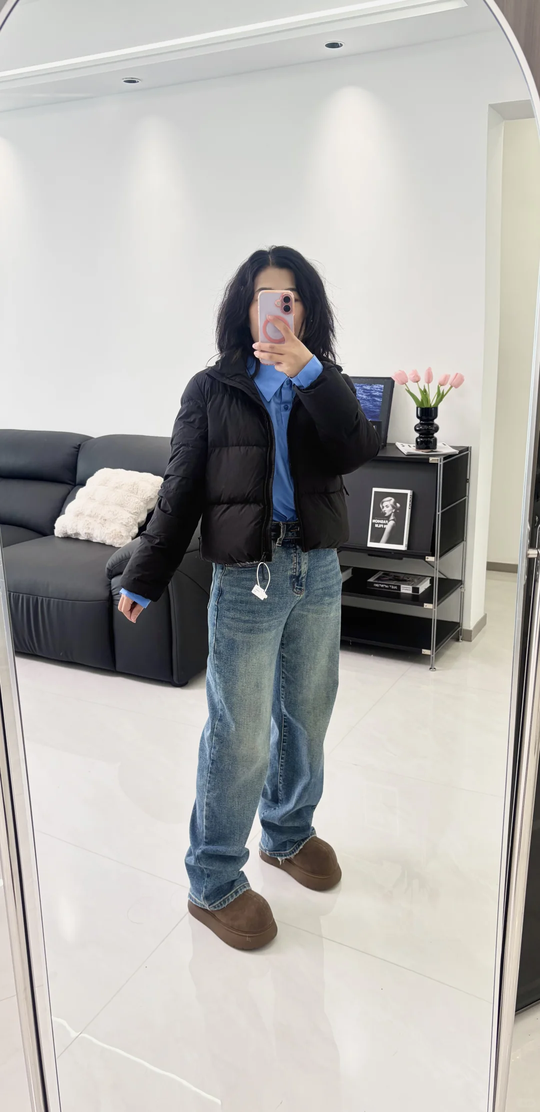 155/100黑色短款羽绒服的一衣多穿