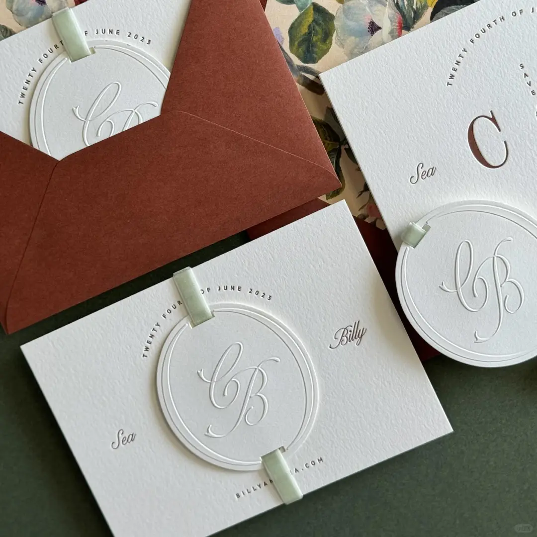 凹凸工艺的简约婚礼邀请函分享