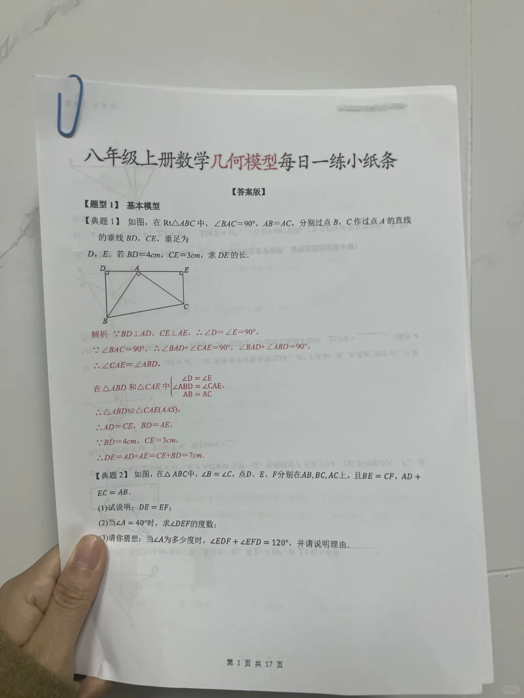 老师发的❗八上期中数学几何模型每日一练❗