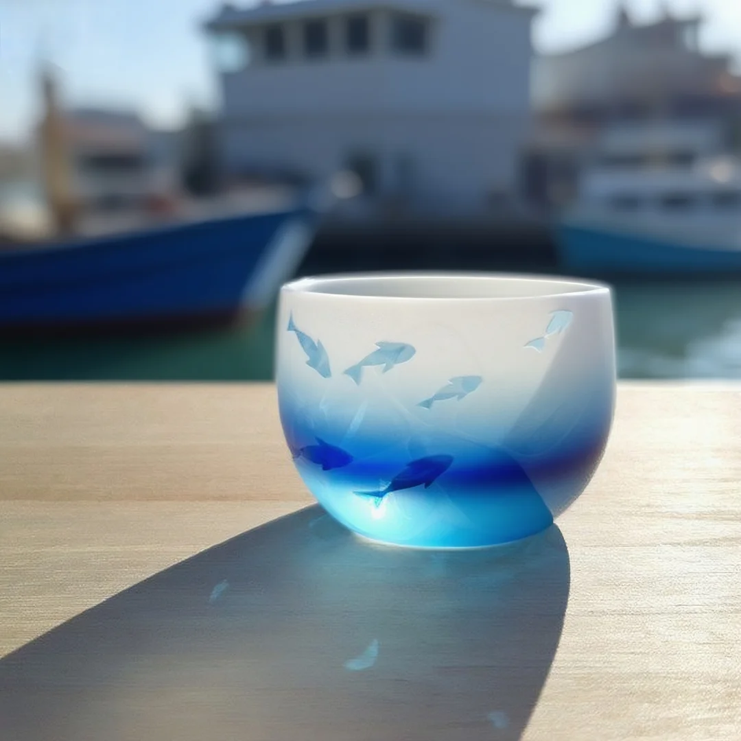 ?海洋主题手工陶瓷杯，给你一口晶莹海浪