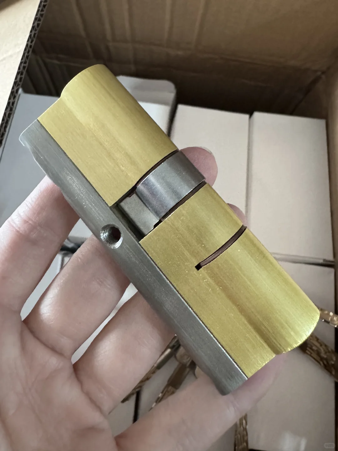 三维多轨道防盗门锁心，纯铜加不锈钢横梁