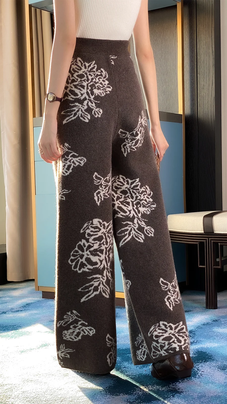 一眼就爱上这款裤子了，纯羊毛提花阔腿裤