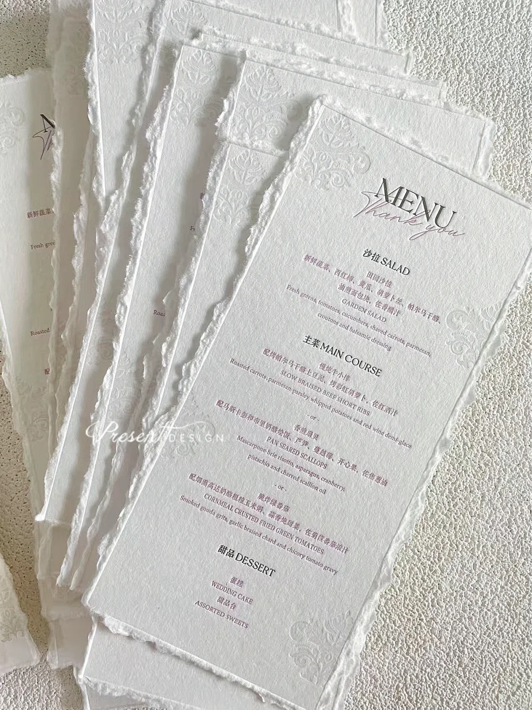 美爆了|客人定制了letterpress凹凸婚礼菜单