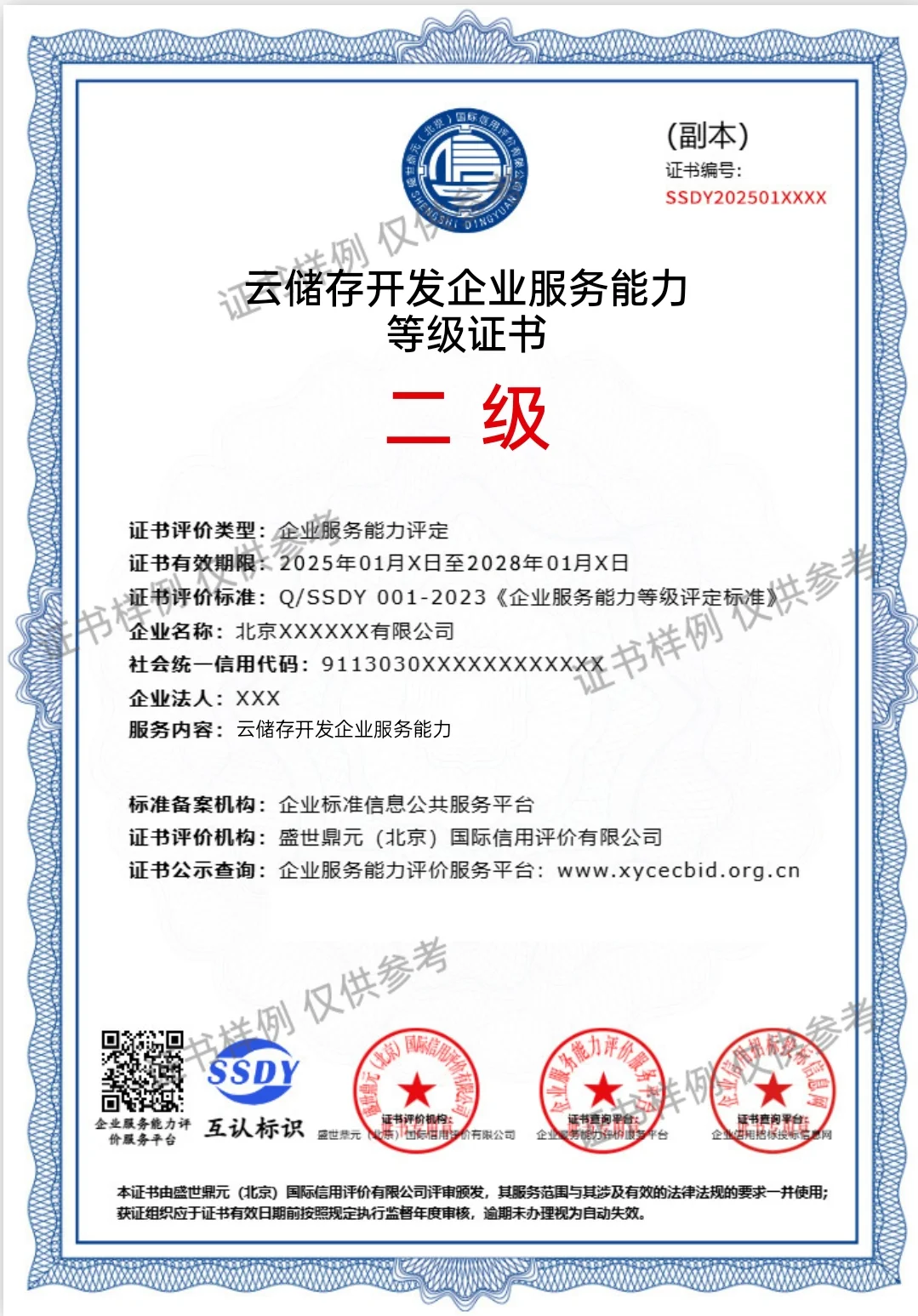 云储存开发企业服务能力等级二级证书