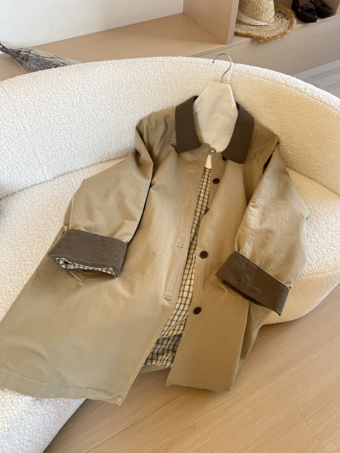 秋冬氛围感风衣 卡其色撞咖色 好美！