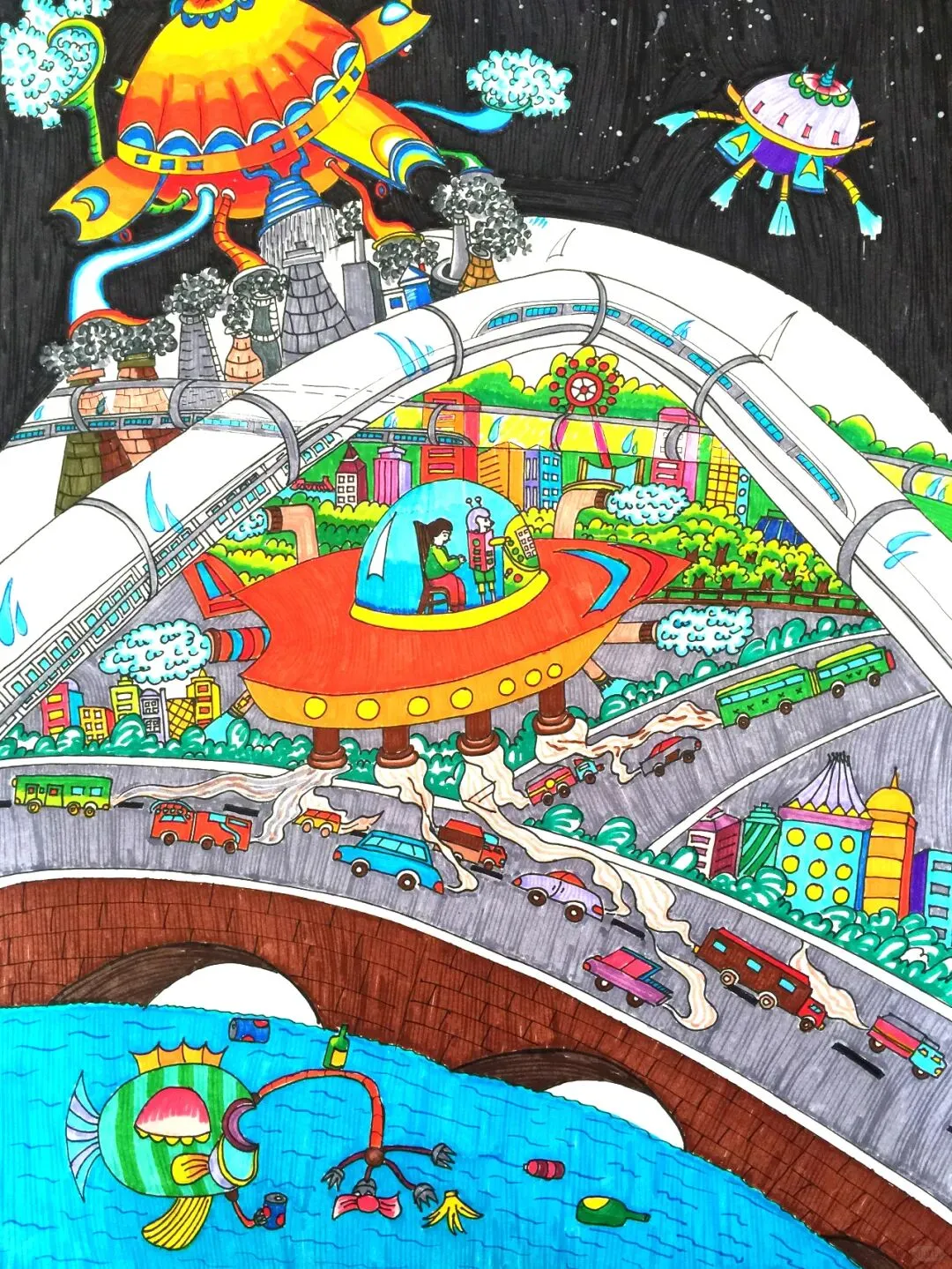 《智能空气净化器》全国一等奖科幻画