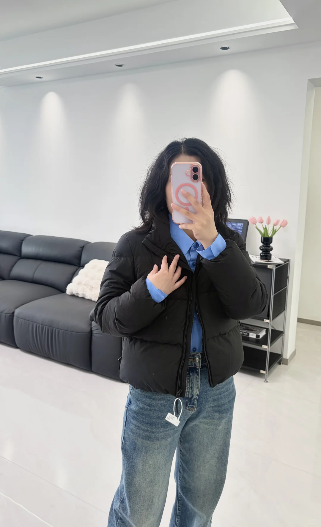 155/100黑色短款羽绒服的一衣多穿