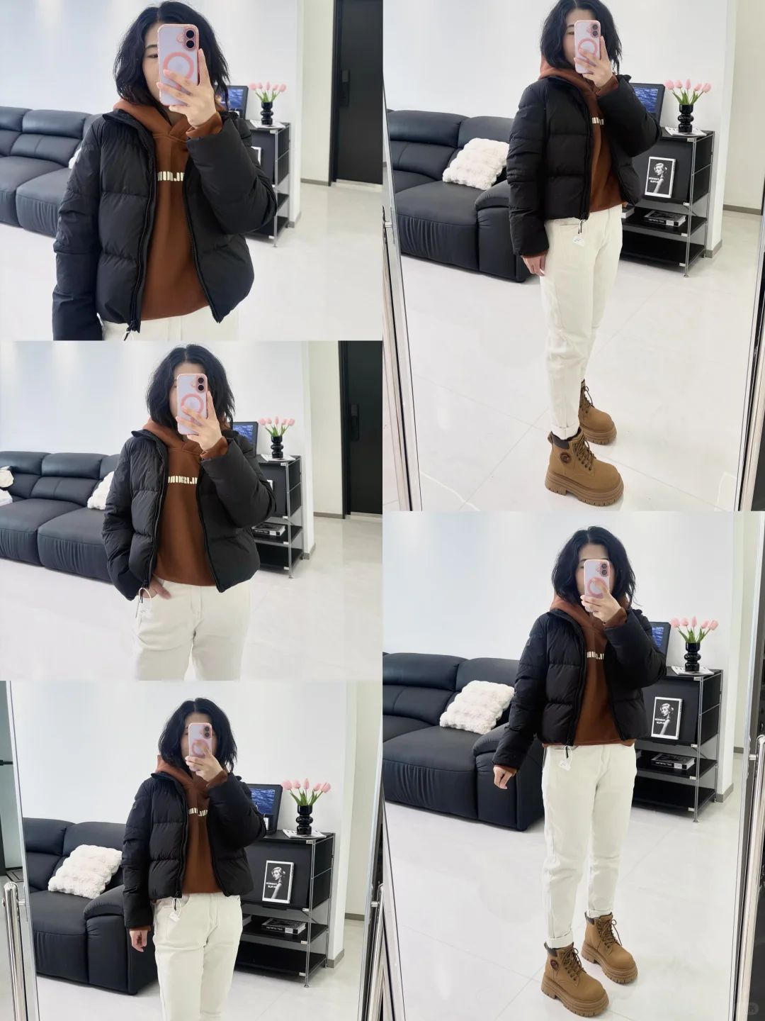 155/100黑色短款羽绒服的一衣多穿