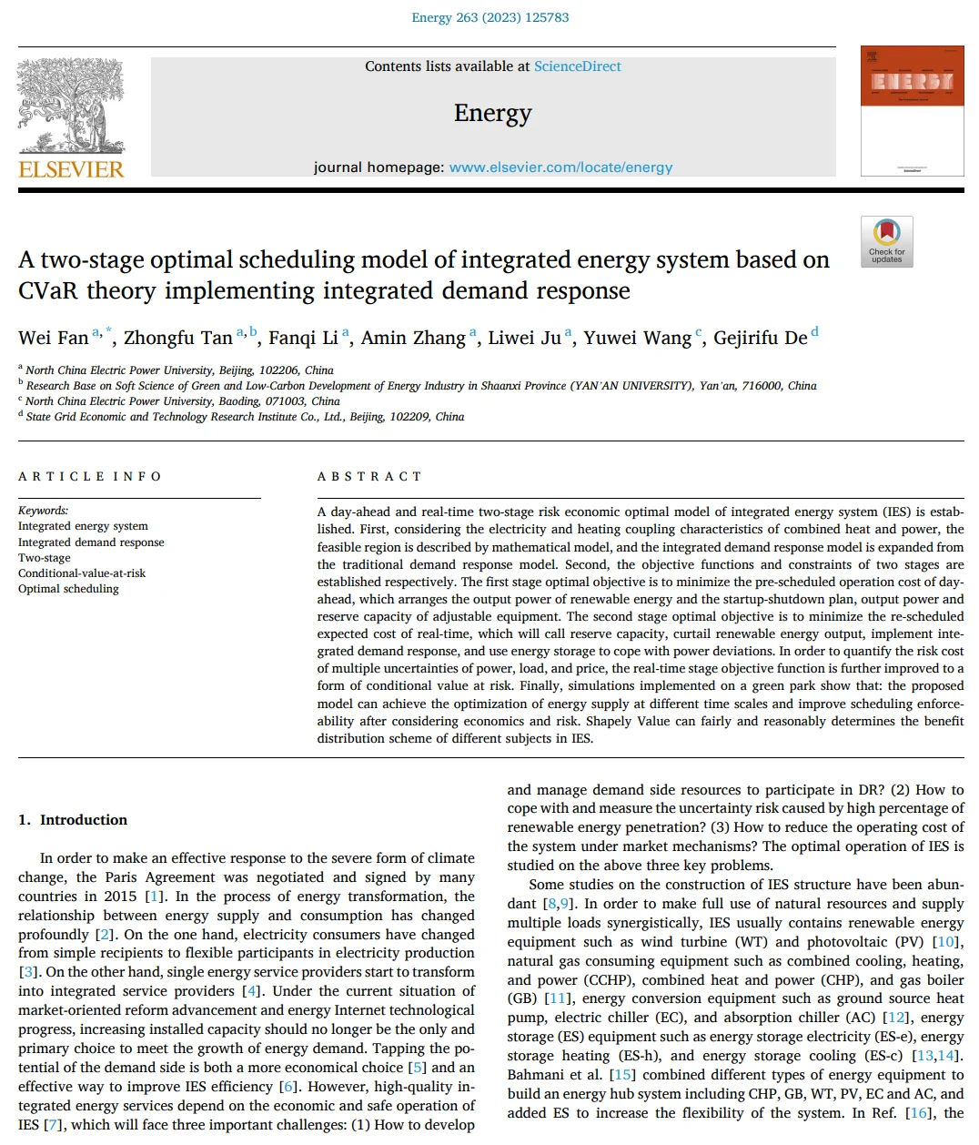 综合能源系统两阶段风险经济优化调度