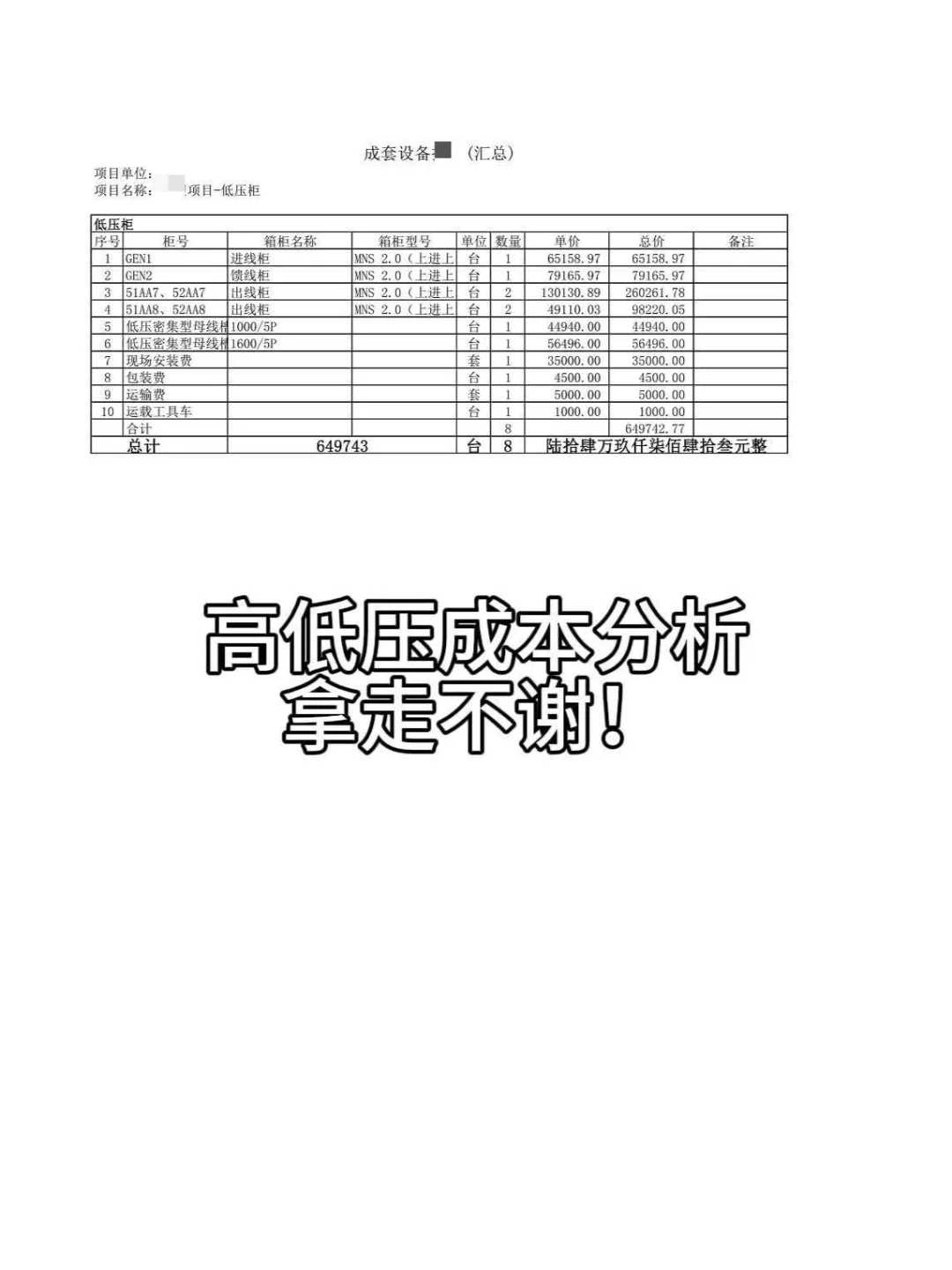 高低压成本分析