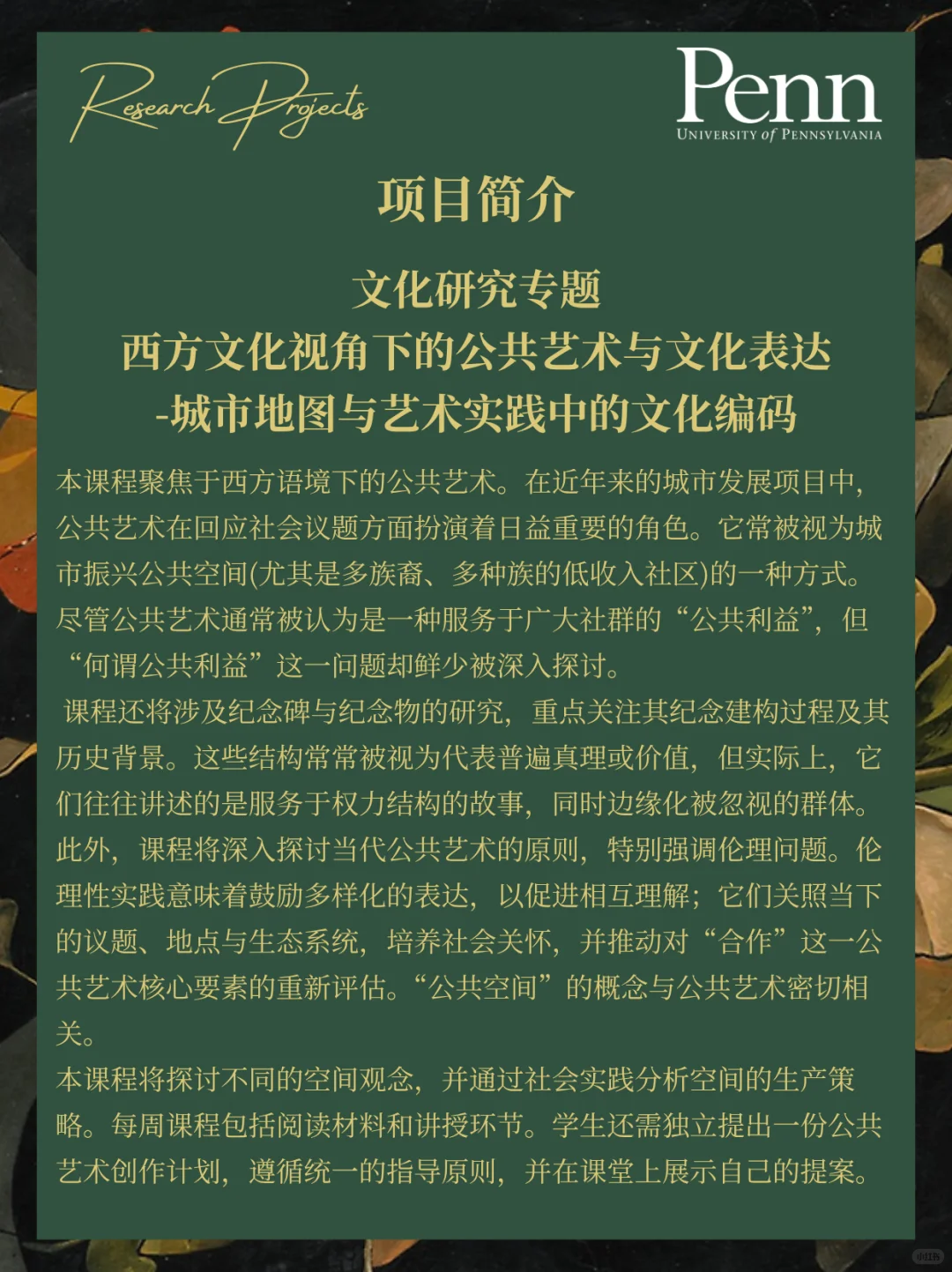 宾大艺术系主任&终身教授【文化研究】科研