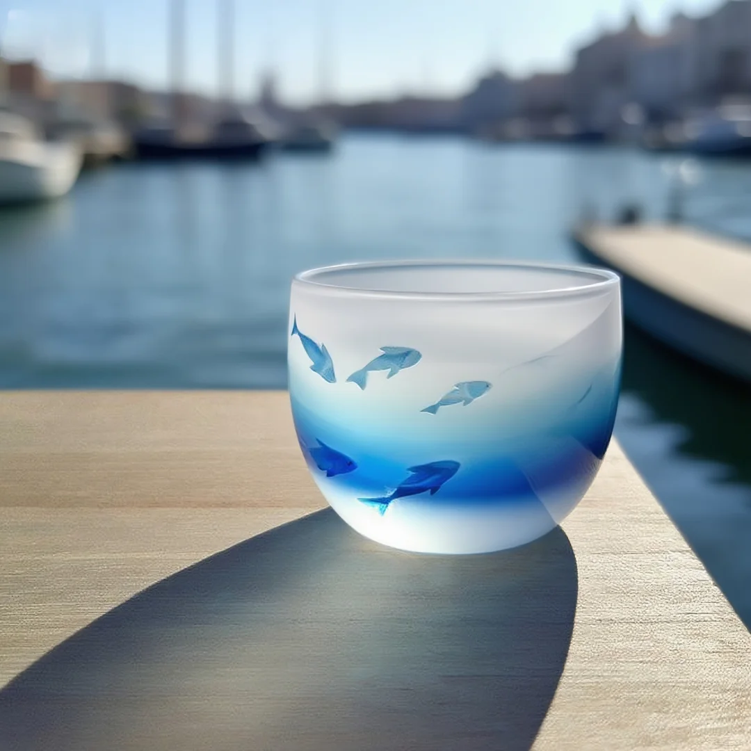 ?海洋主题手工陶瓷杯，给你一口晶莹海浪