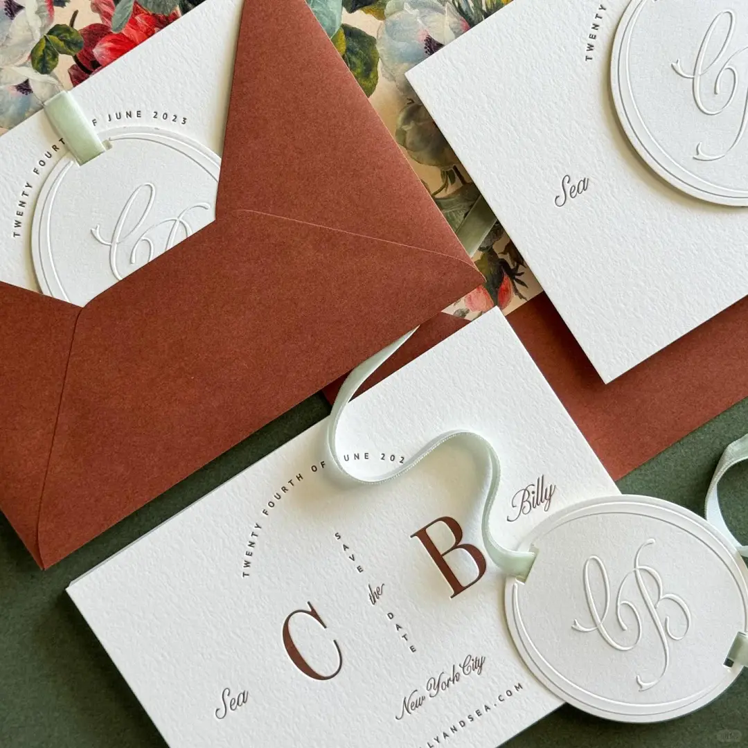 凹凸工艺的简约婚礼邀请函分享