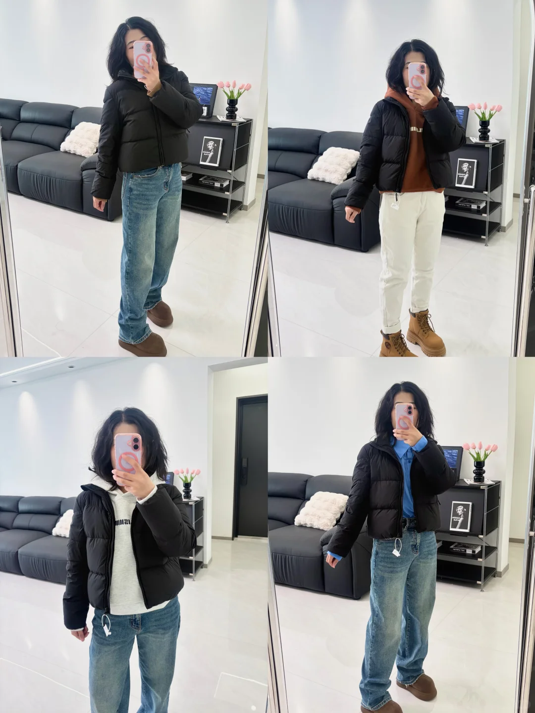 155/100黑色短款羽绒服的一衣多穿