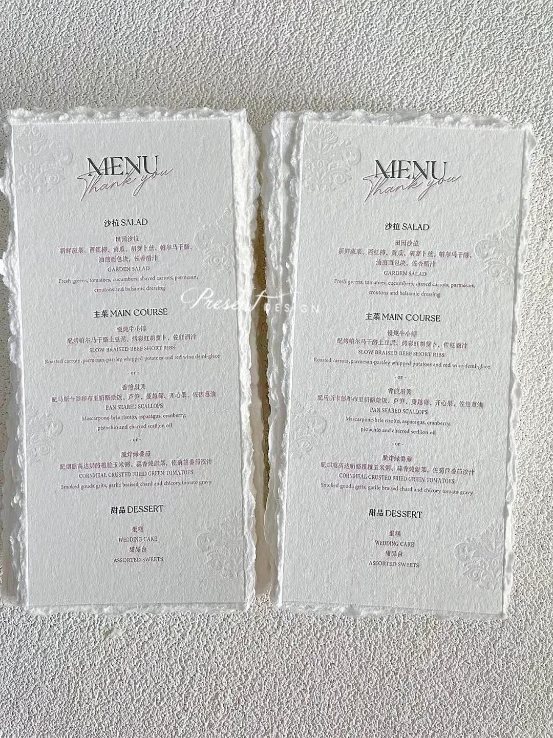 美爆了|客人定制了letterpress凹凸婚礼菜单