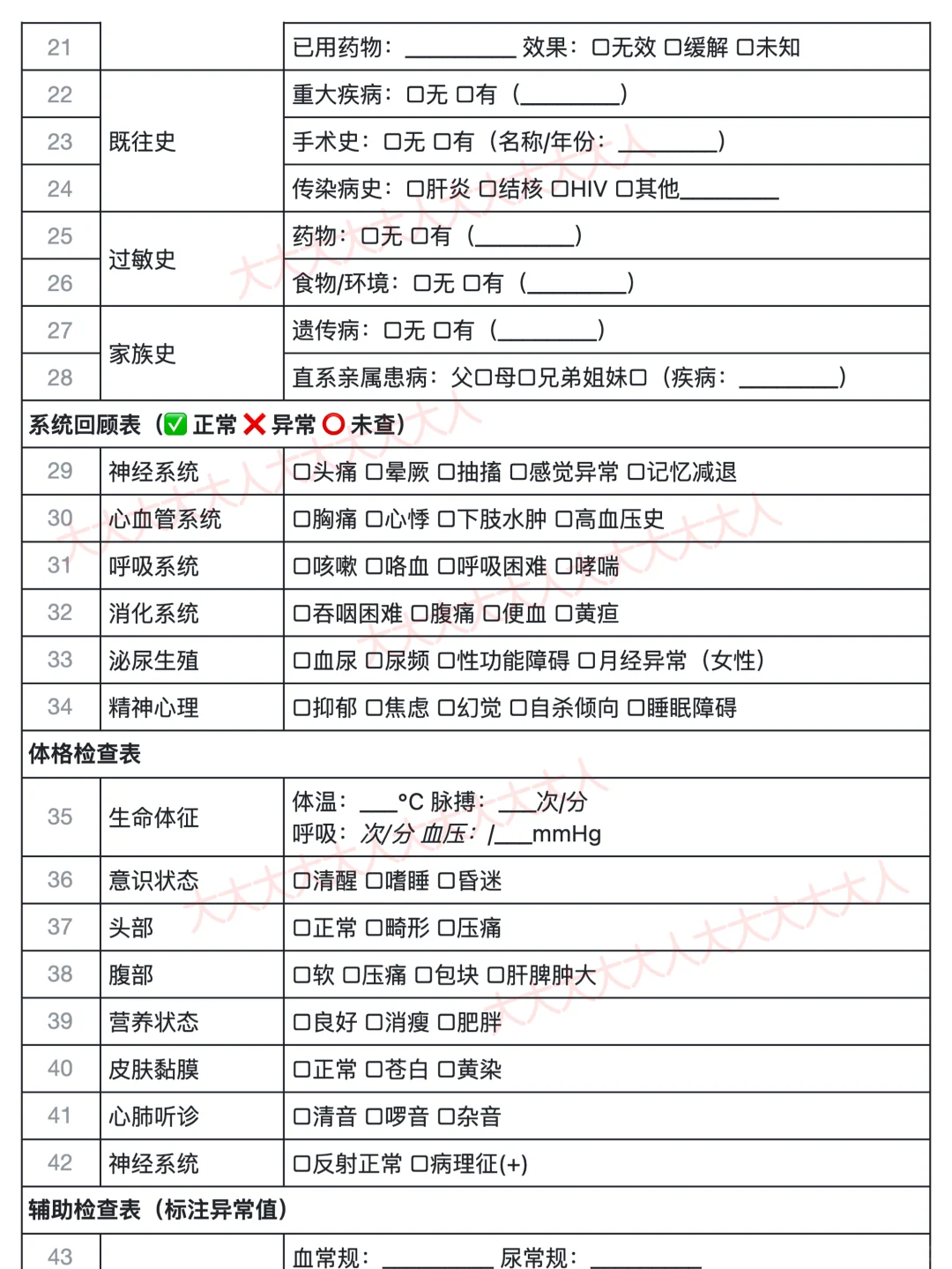OC超完整病历档案模板，越早看到越好