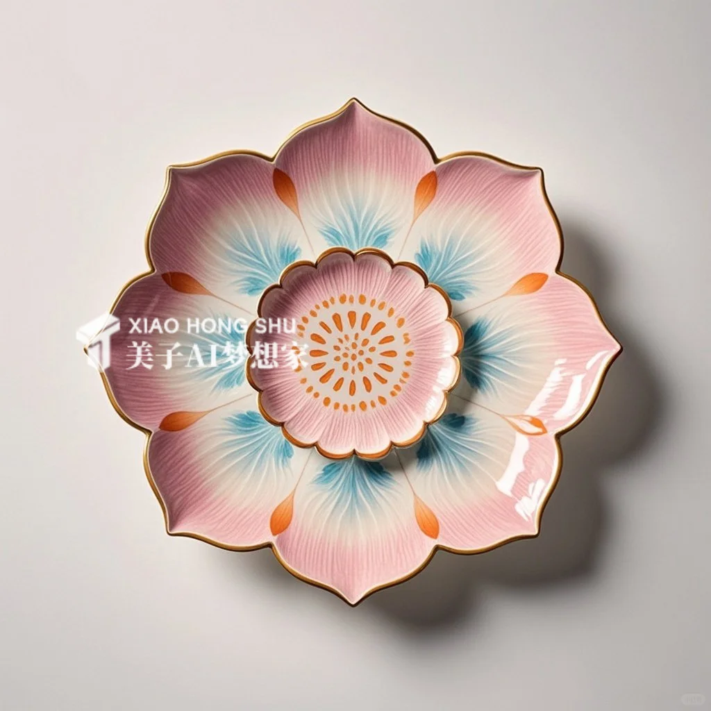 ?AI产品设计1000个✨国彩莲花陶瓷餐盘