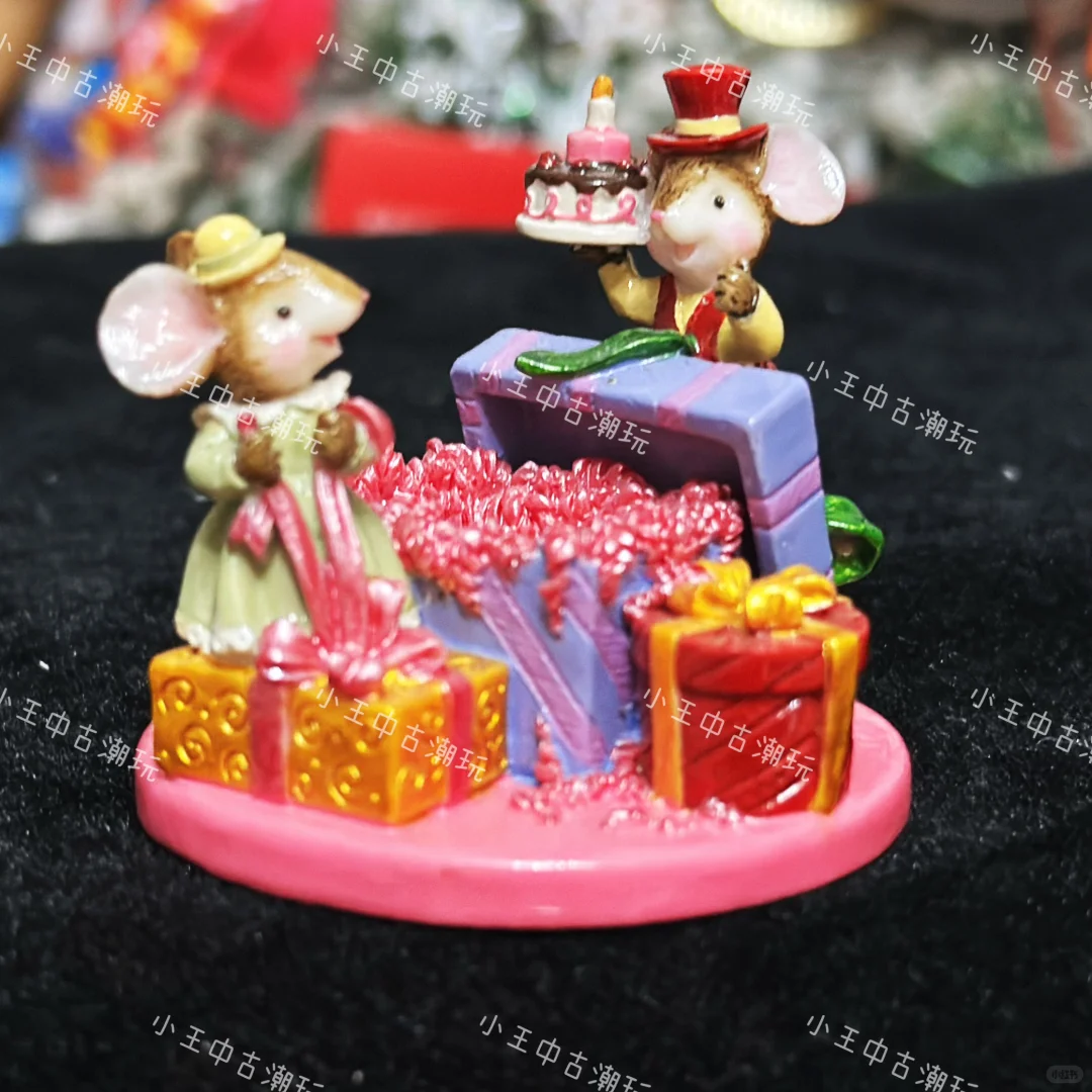 台资老货过生日老鼠树脂摆件，粉色底座配礼