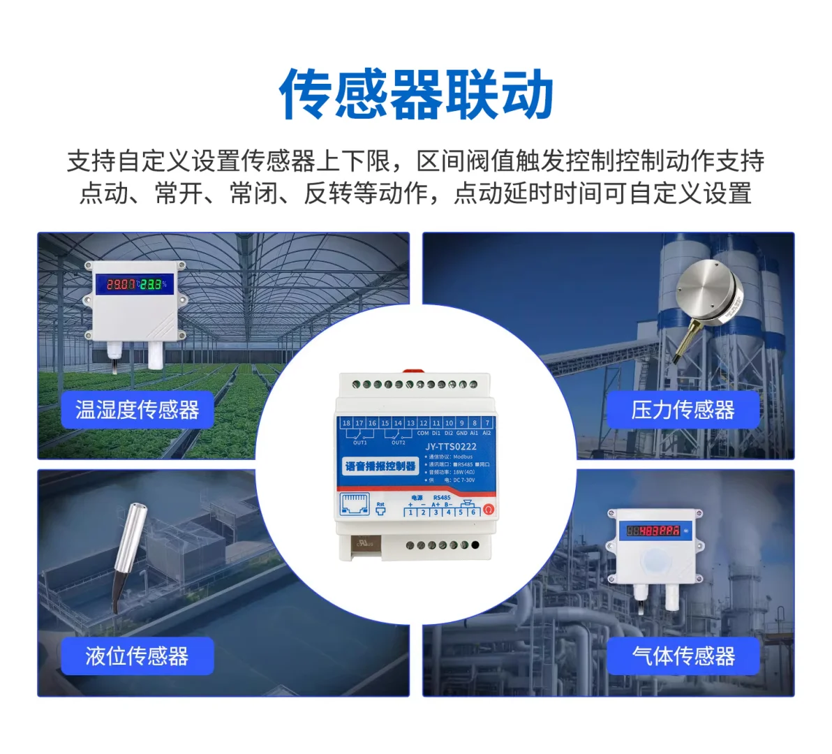 2路TTS控制器：文字转语音+开关量联动