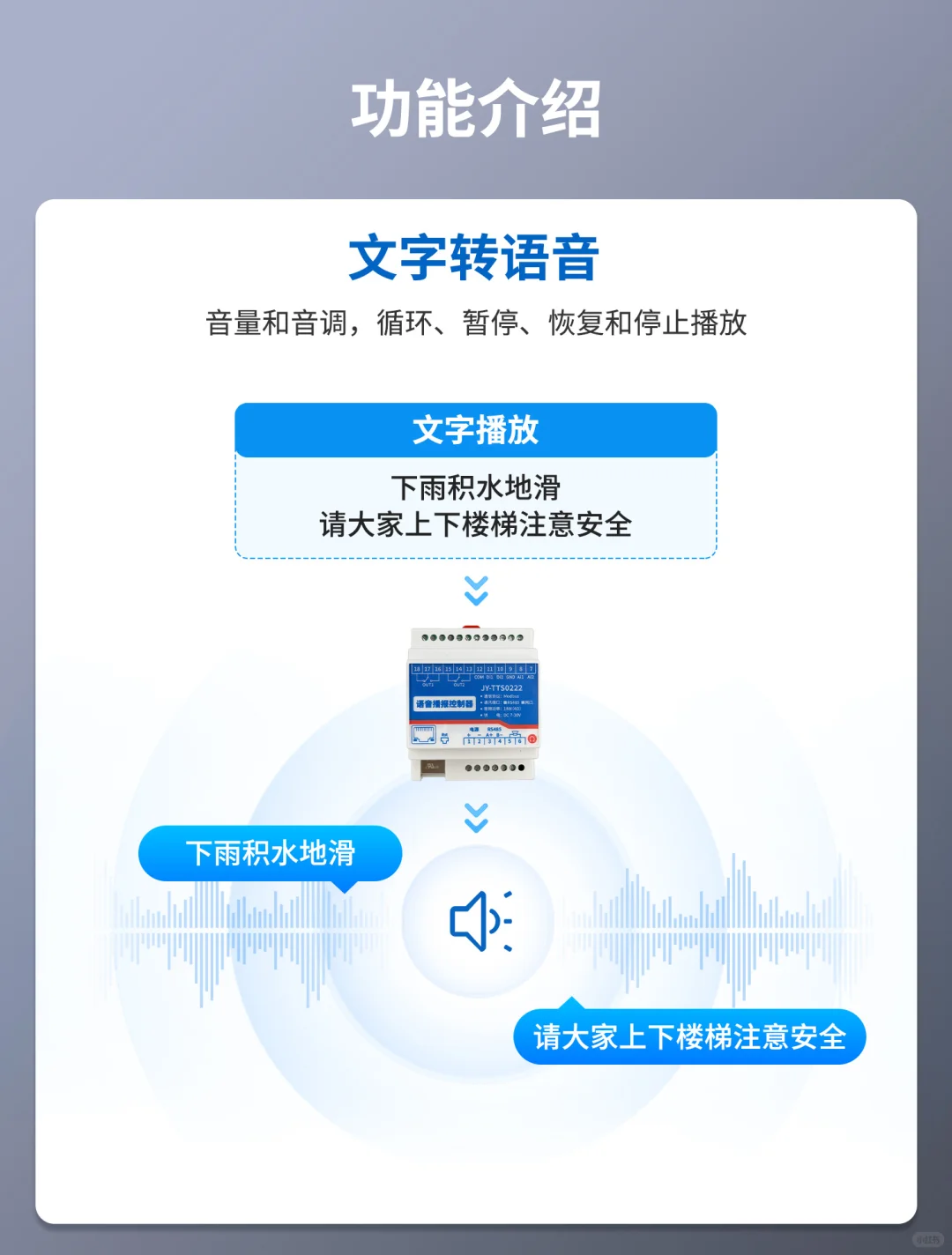 2路TTS控制器：文字转语音+开关量联动