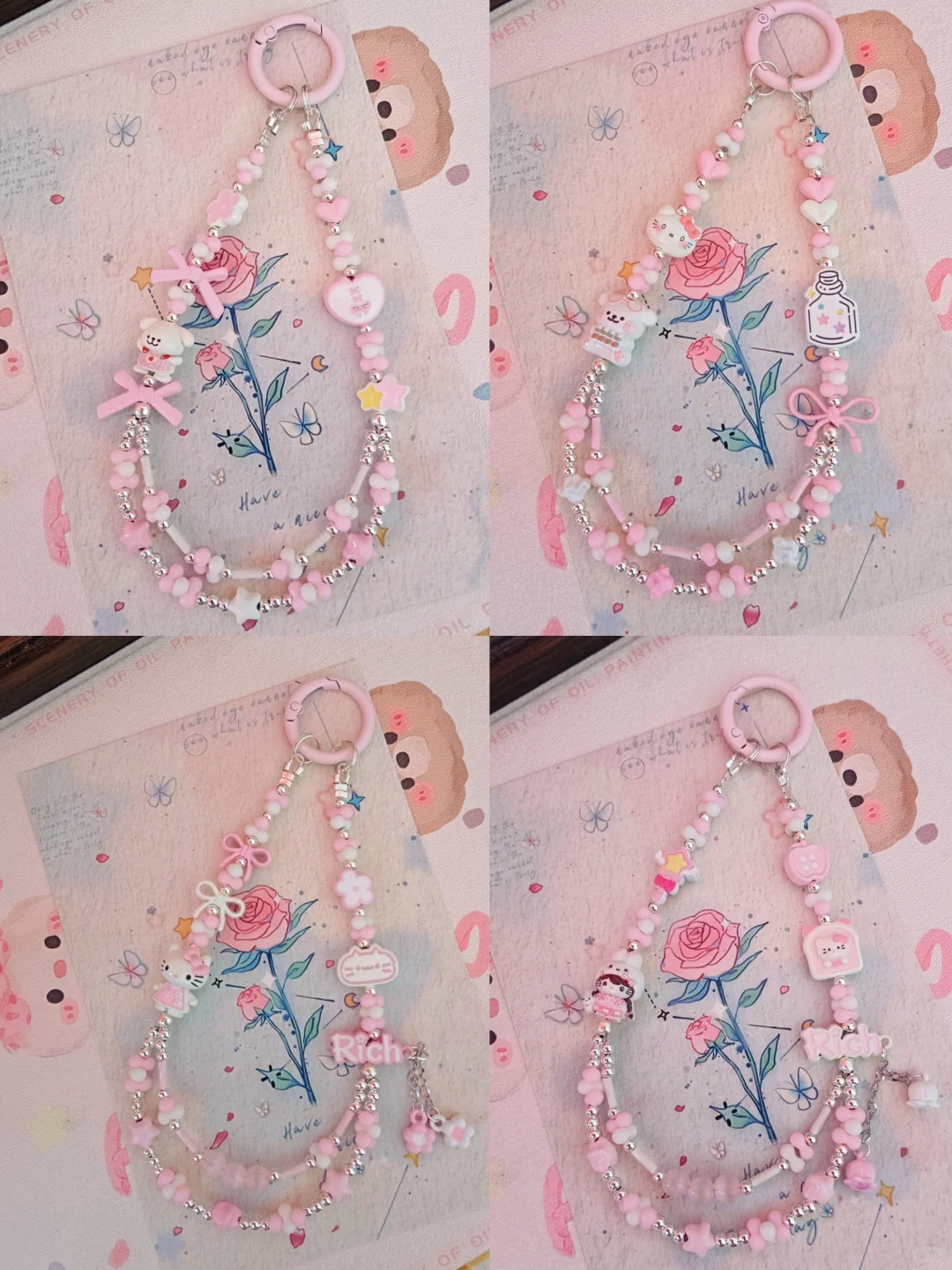 今日是粉色系可爱手机链！