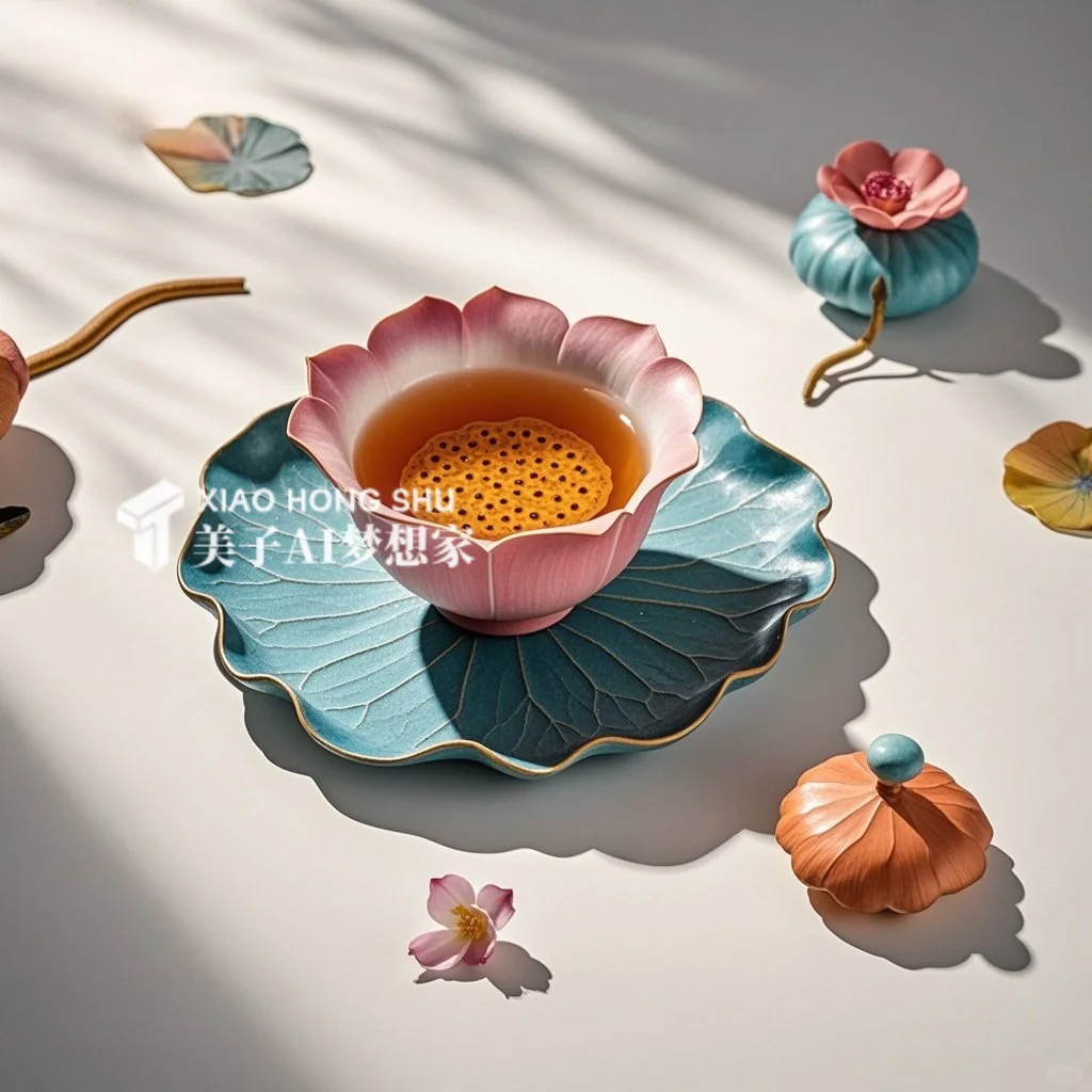 ?AI产品设计1000个✨国彩莲花陶瓷餐盘