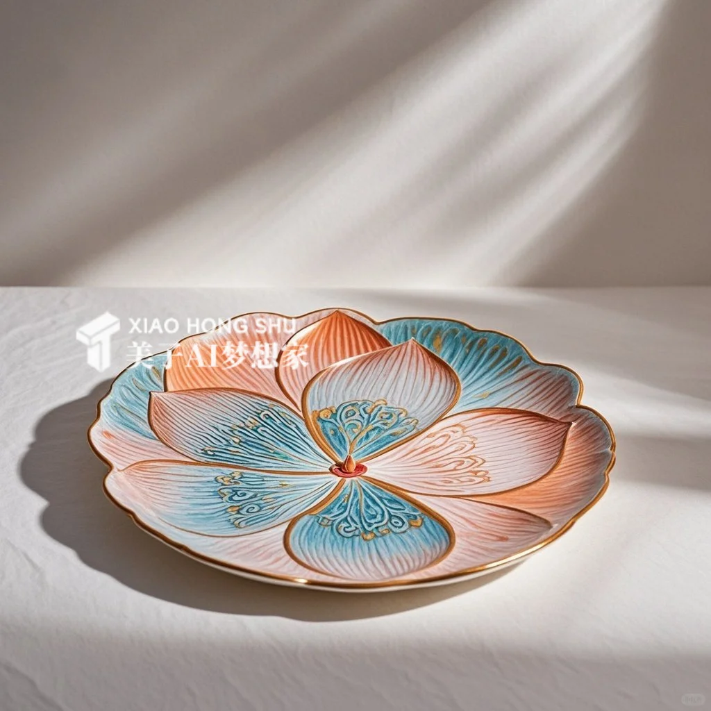 ?AI产品设计1000个✨国彩莲花陶瓷餐盘