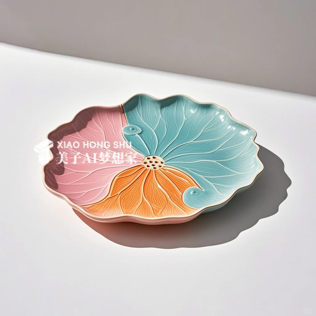 ?AI产品设计1000个✨国彩莲花陶瓷餐盘