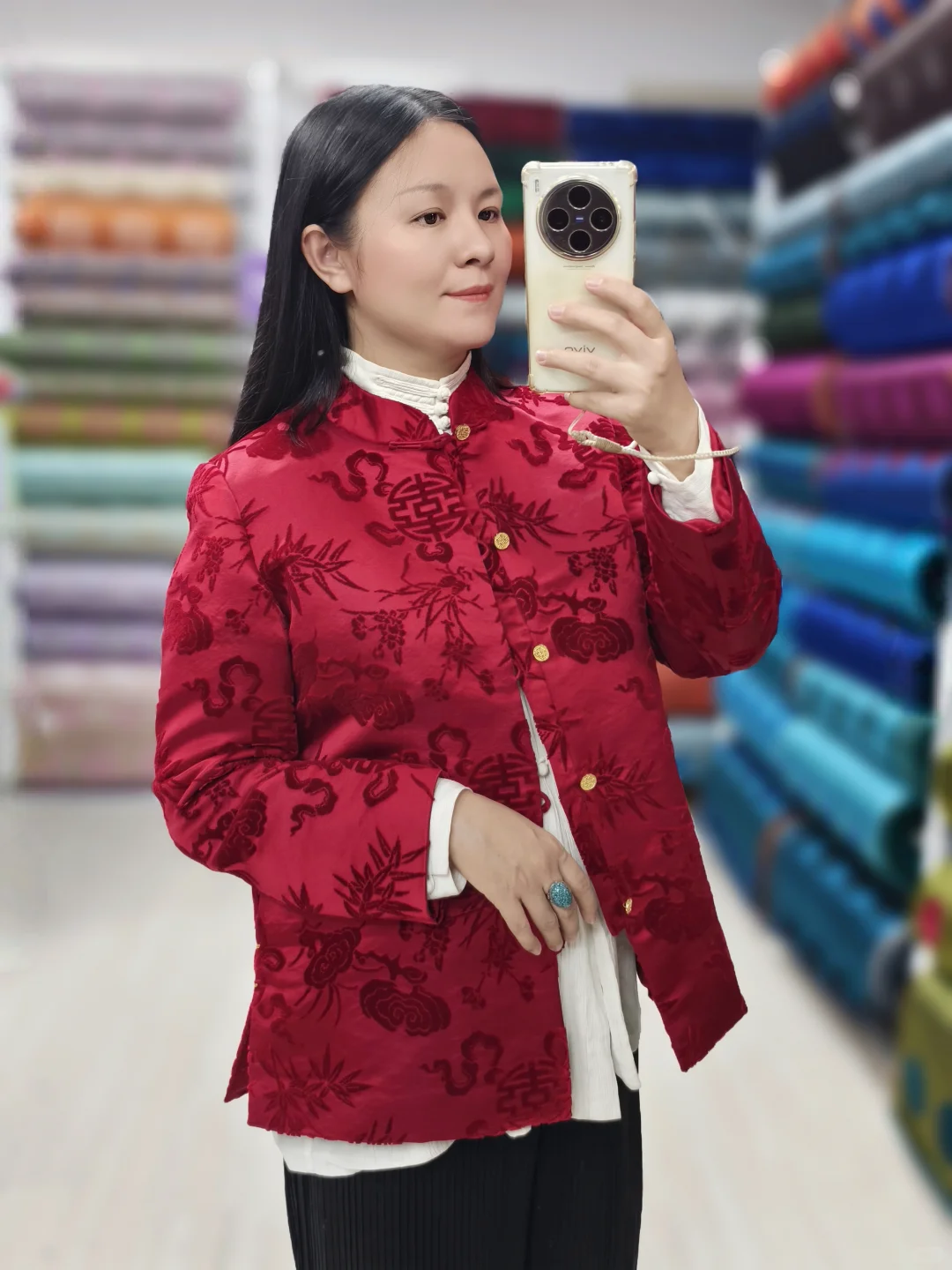 挑战100件漳缎外套12：红色灵芝单外套