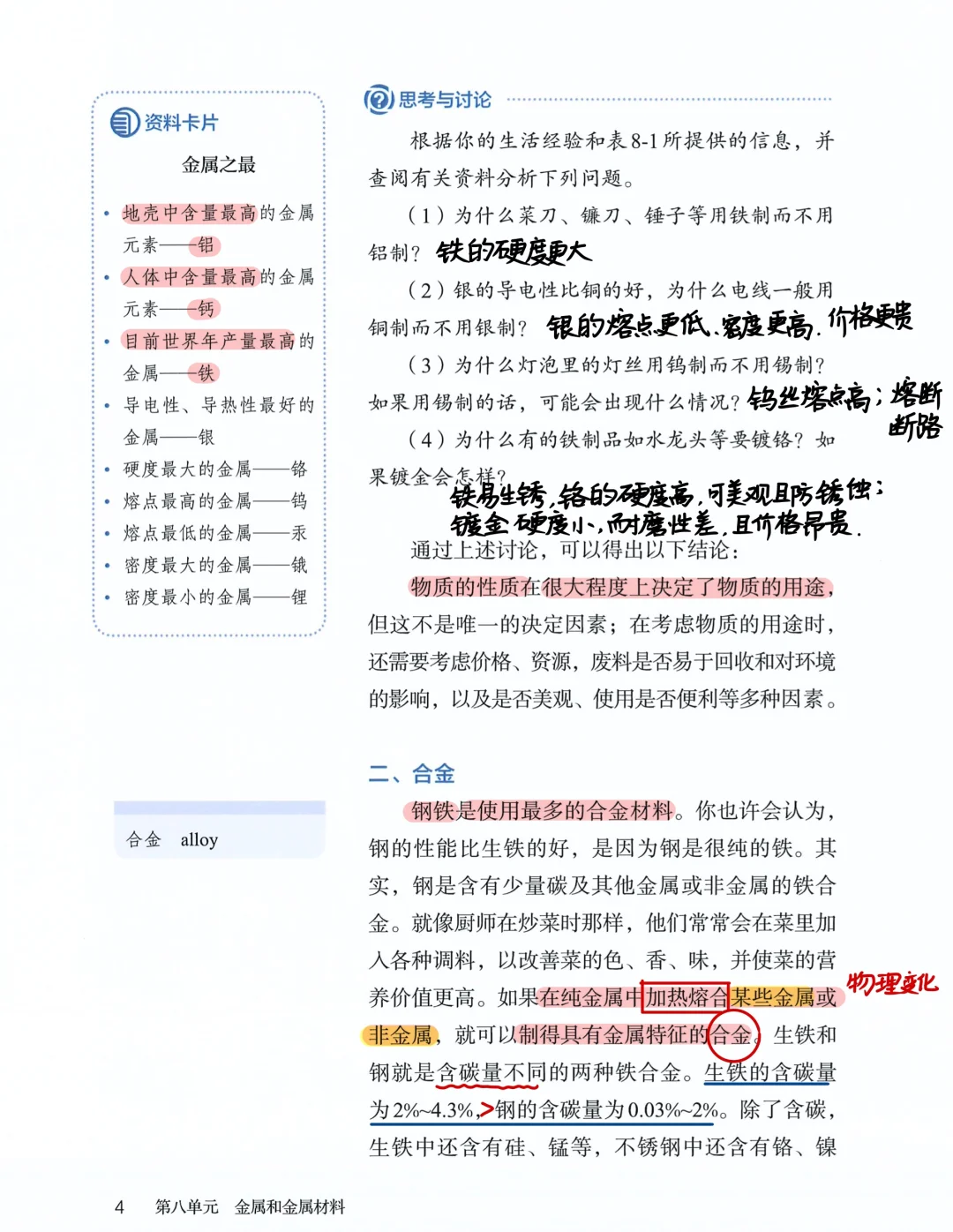 九下化学｜《金属材料》预习or备课笔记