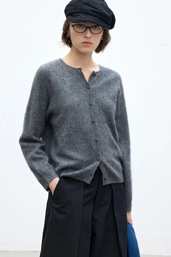 羊毛羊绒混纺|一体成型拉毛开衫