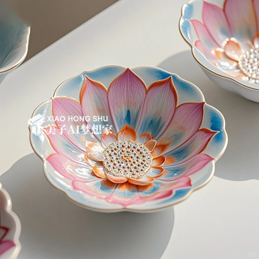 ?AI产品设计1000个✨国彩莲花陶瓷餐盘
