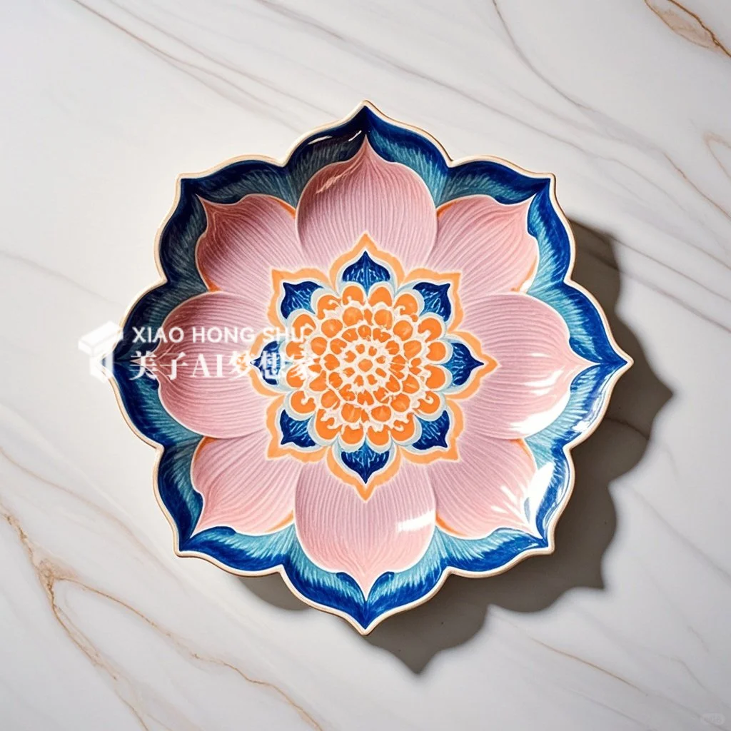 ?AI产品设计1000个✨国彩莲花陶瓷餐盘