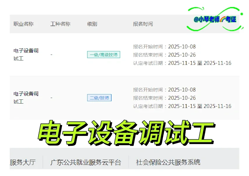 一级电子设备调试工证的考期丨人社部认证