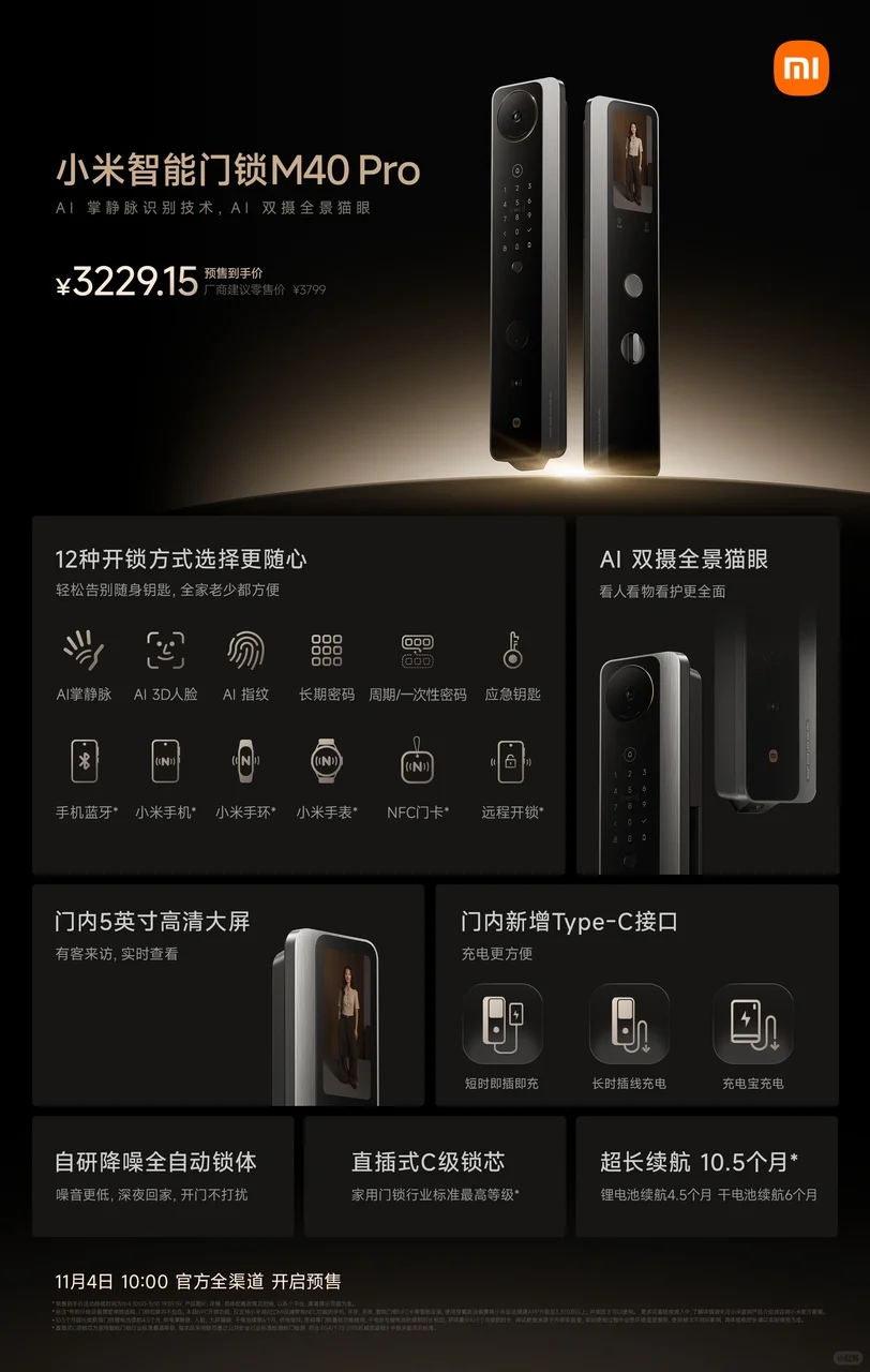 小米智能门锁M40 Pro，新品开启预售啦